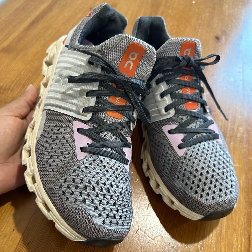 On Running Women's Gray and Pink Running Shoes